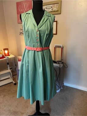 ModCloth Mint Green Sleeveless Midi Dress with Coral Belt